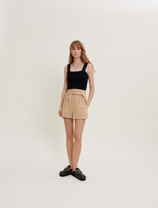 Black KNITTED CROP TOP WITH STRAPS