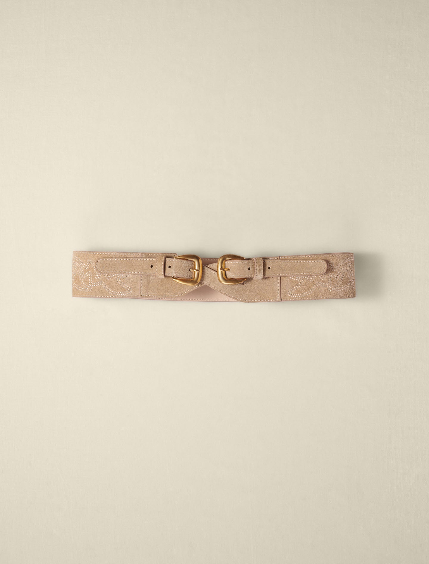 Beige featured SUEDE BELT WITH DOUBLE BUCKLE