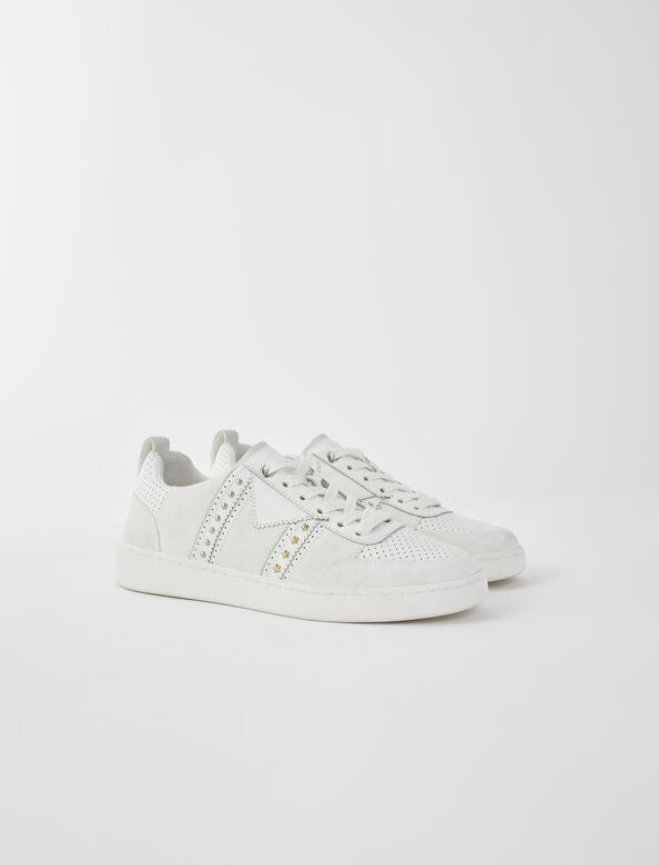 White STUDDED WHITE LEATHER SNEAKERS
