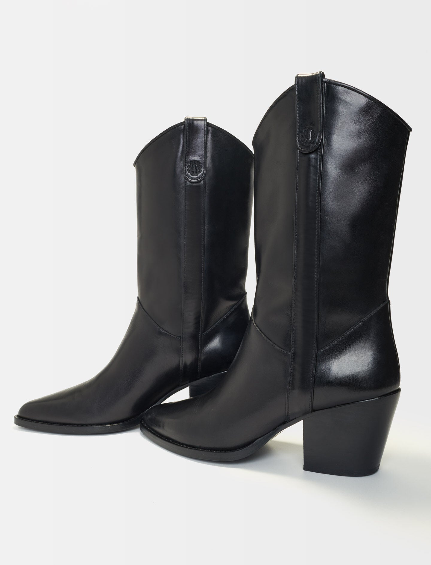 Black featured Heeled leather boots