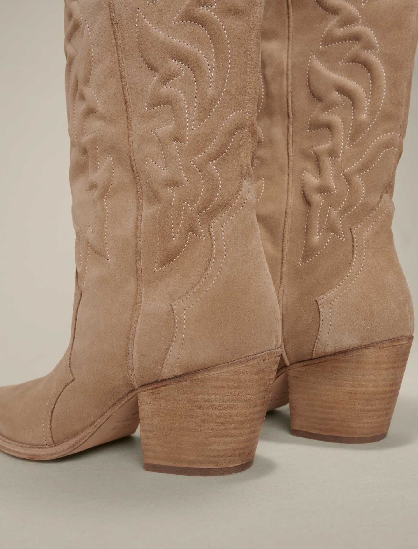 Beige EMBROIDERED LEATHER COWBOY BOOTS