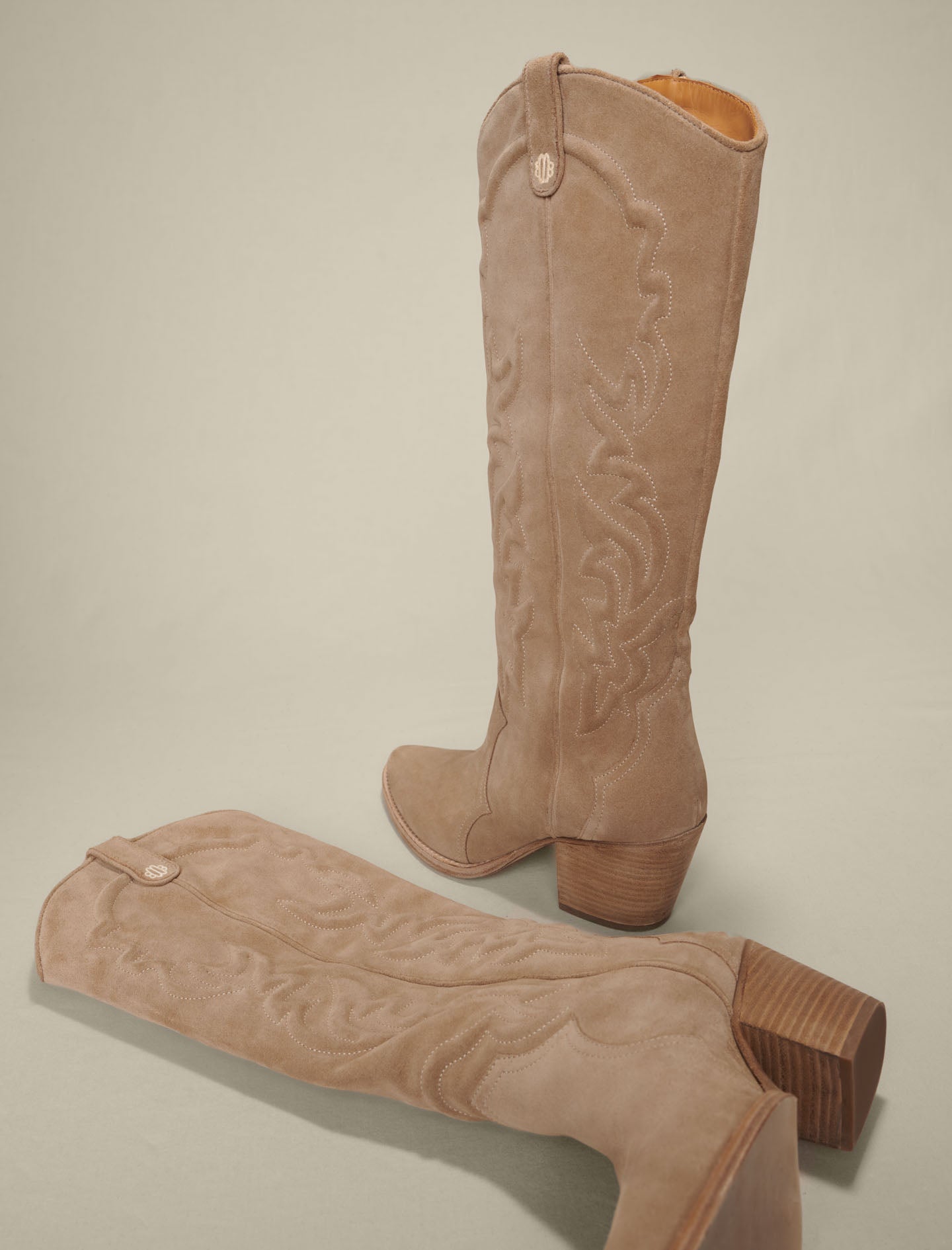 Beige EMBROIDERED LEATHER COWBOY BOOTS