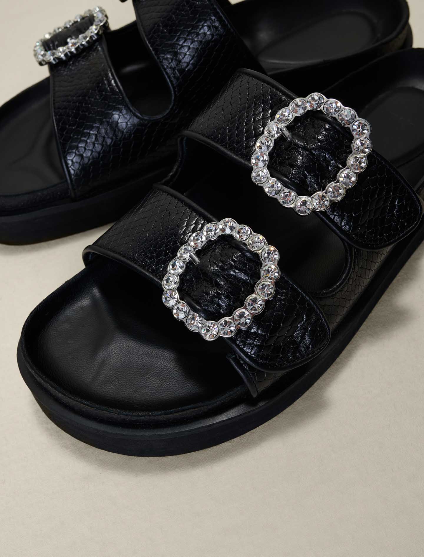 Black   SANDALS WITH RHINESTONE BUCKLES