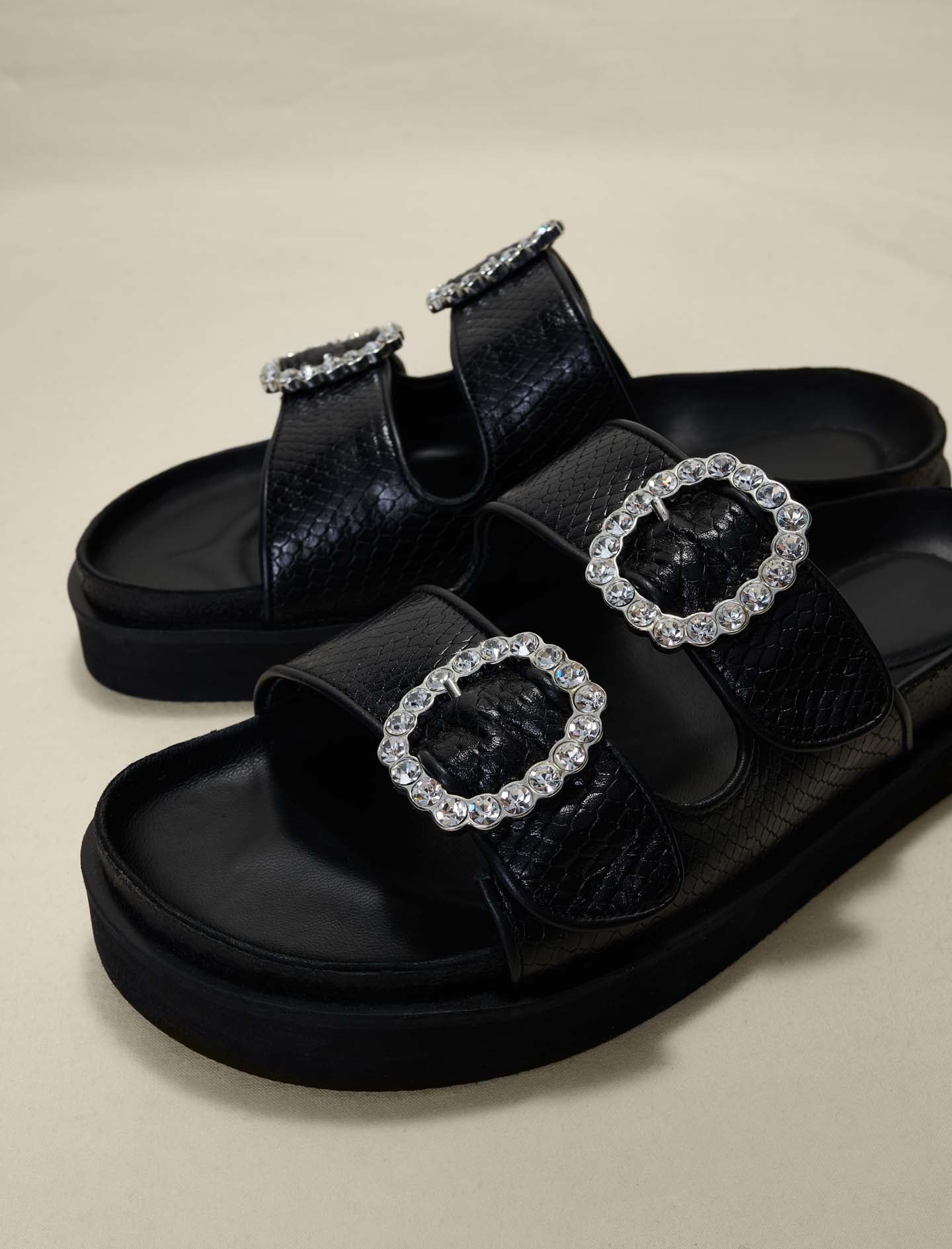 Black   SANDALS WITH RHINESTONE BUCKLES