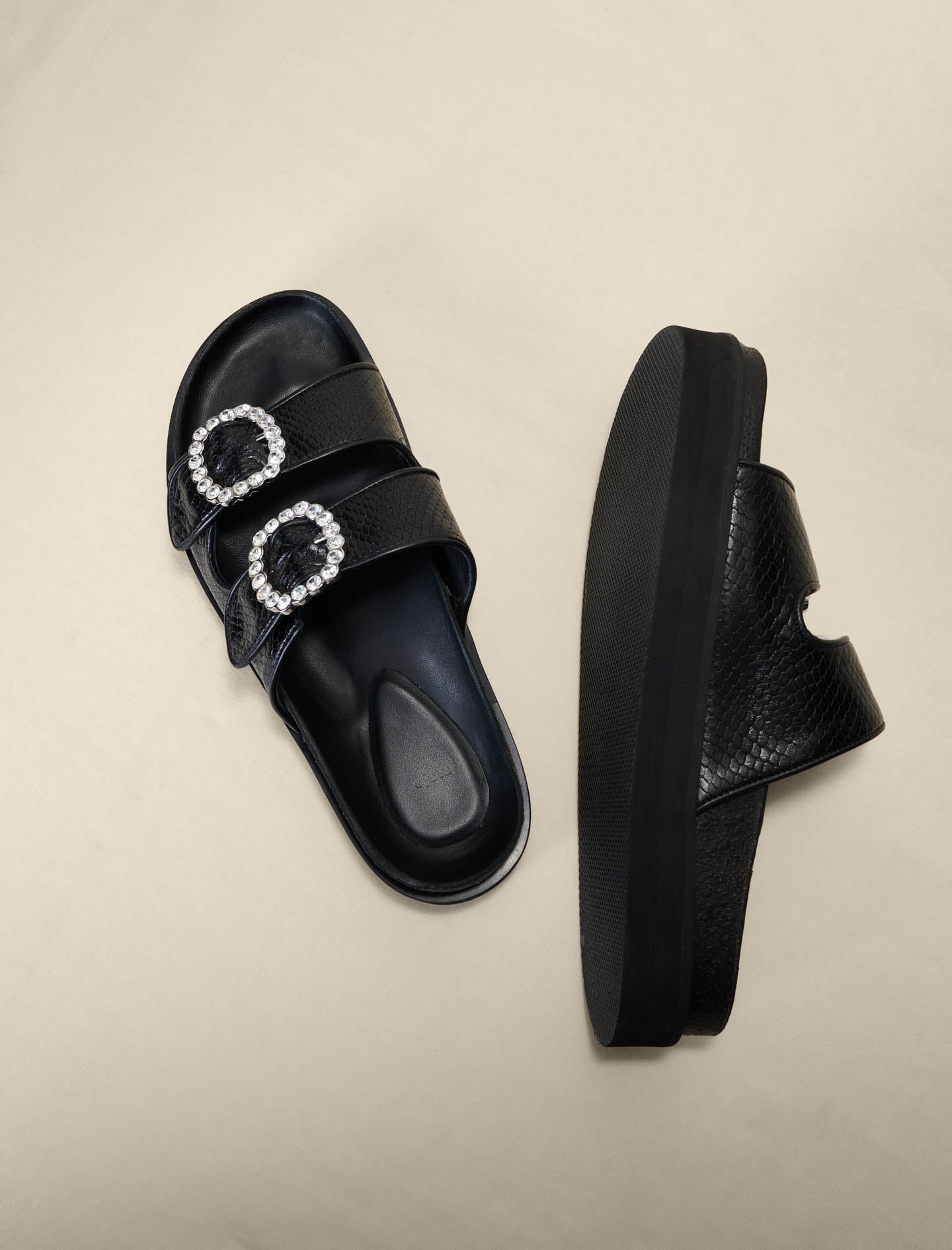 Black   SANDALS WITH RHINESTONE BUCKLES