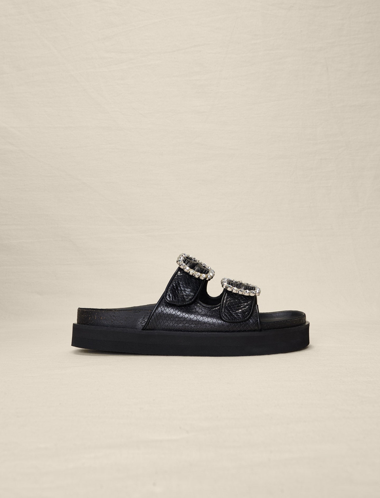 Black   SANDALS WITH RHINESTONE BUCKLES