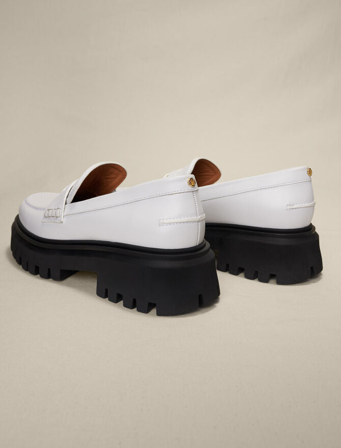 White Leather platform loafers