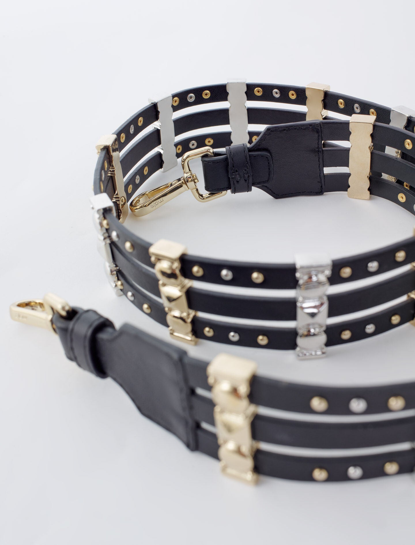 Black BLACK LEATHER STRAP WITH STUDS