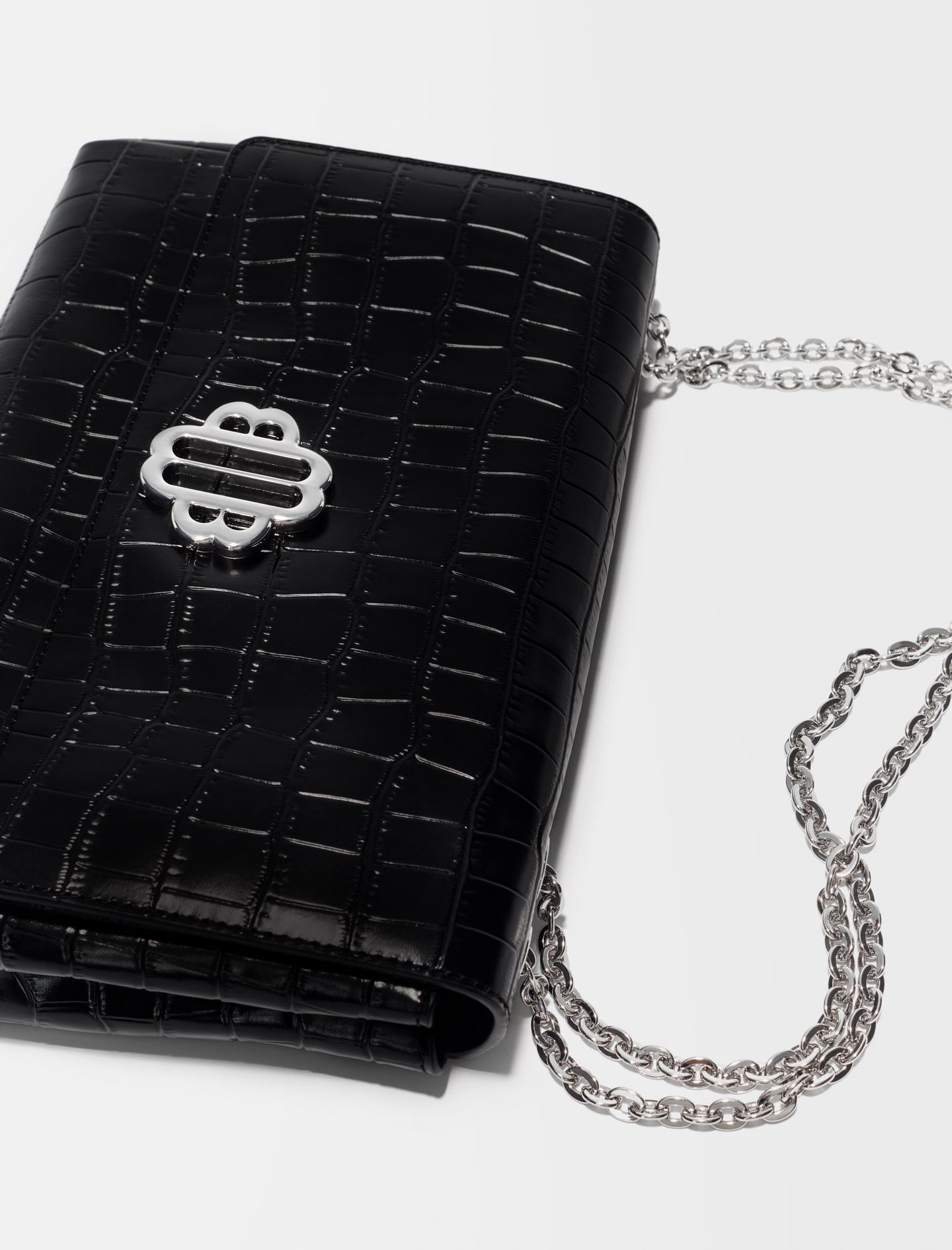Black EMBOSSED LEATHER BAG WITH CHAIN