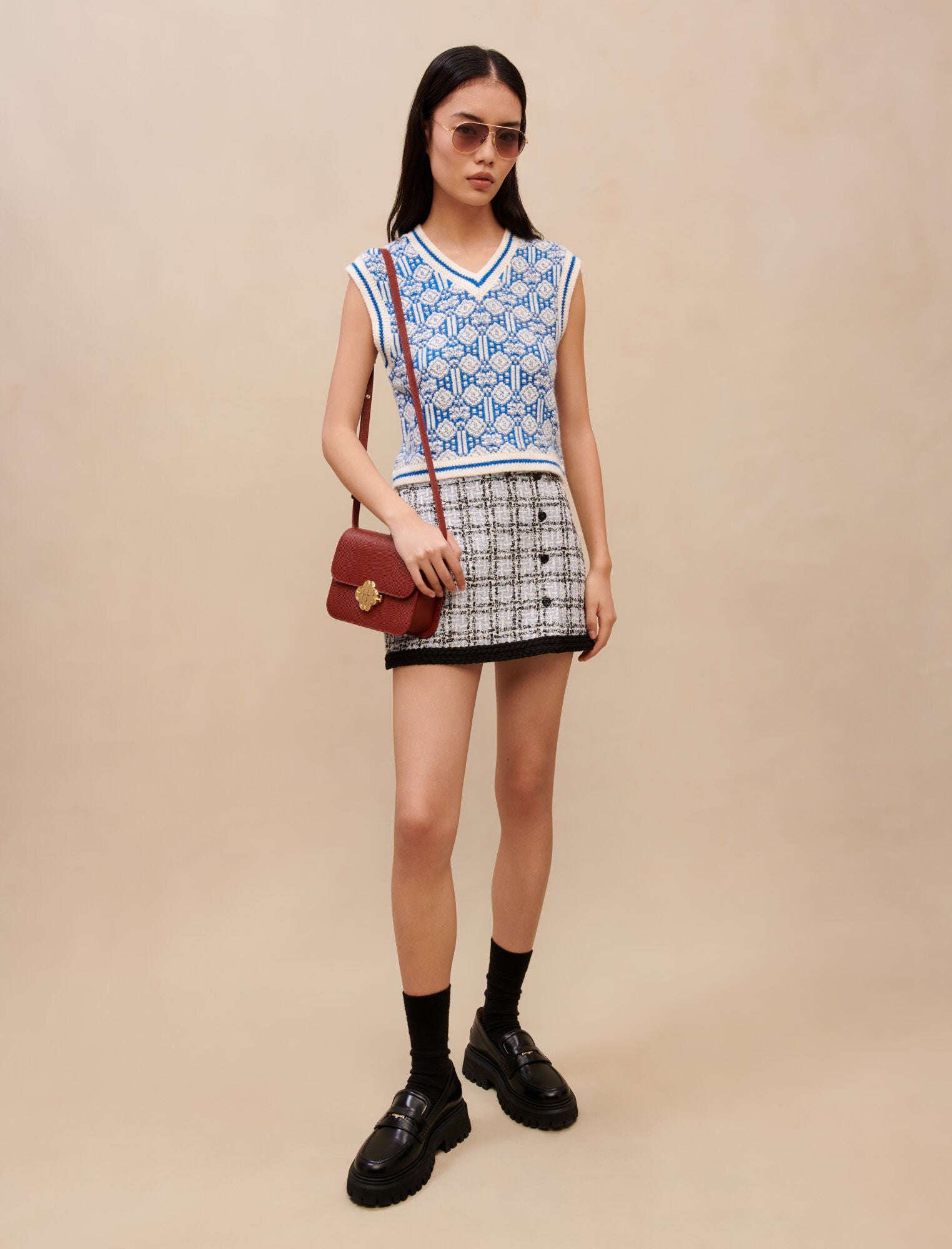 Blue featured Sleeveless jacquard jumper