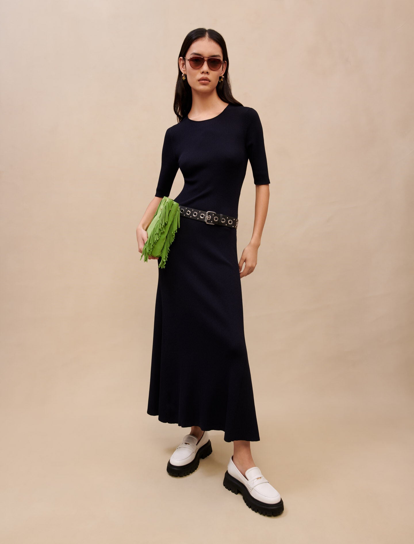 Navy featured Long cut-out knit dress