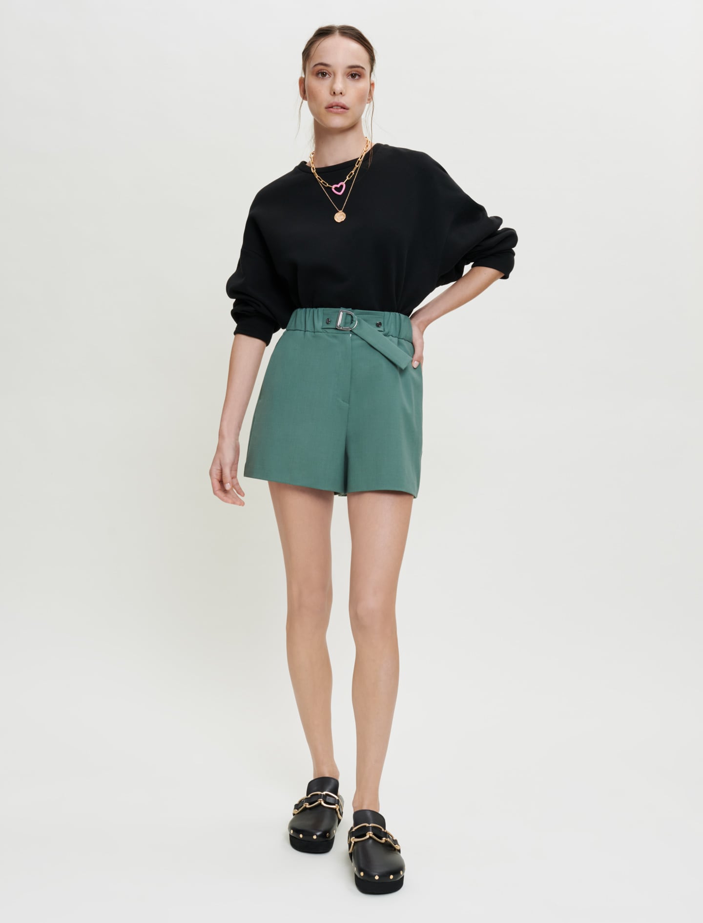 Green featured Elasticated tailored shorts