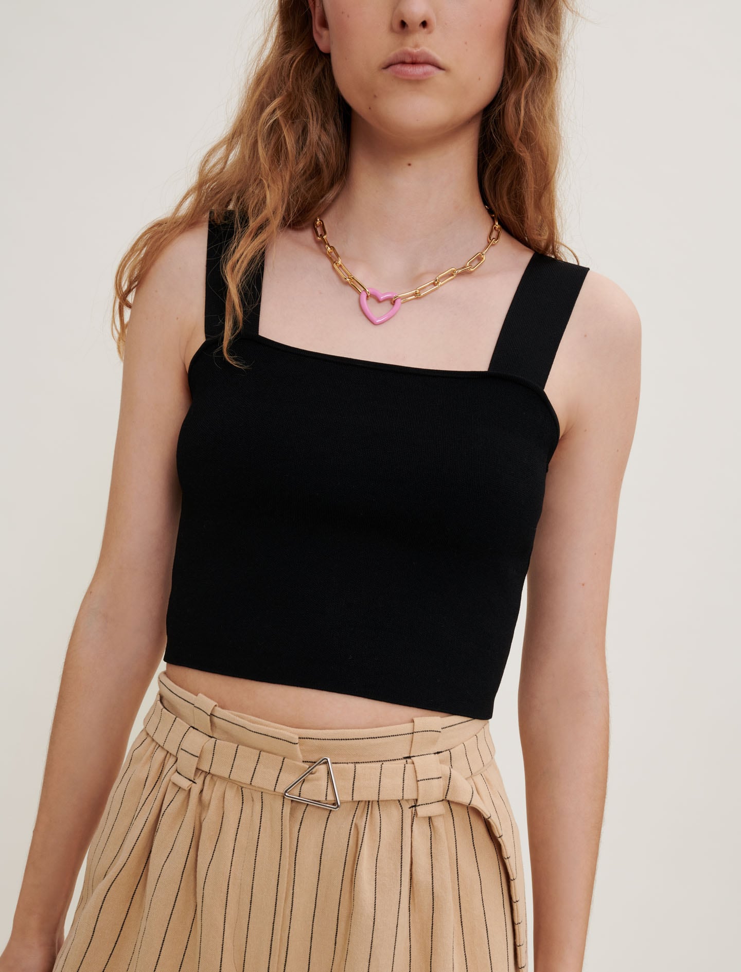 Black KNITTED CROP TOP WITH STRAPS