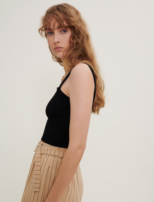 Black KNITTED CROP TOP WITH STRAPS
