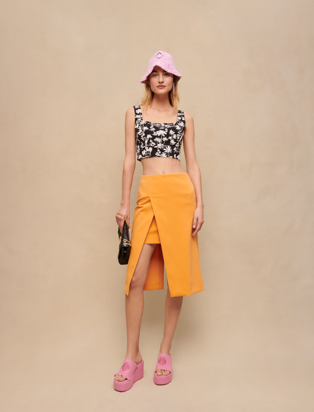 Black Palm Print featured PALM TREE PRINT CROP TOP
