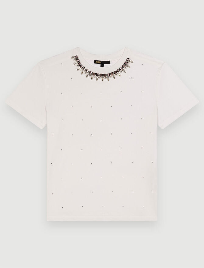 White JERSEY T-SHIRT WITH DIAMANTE