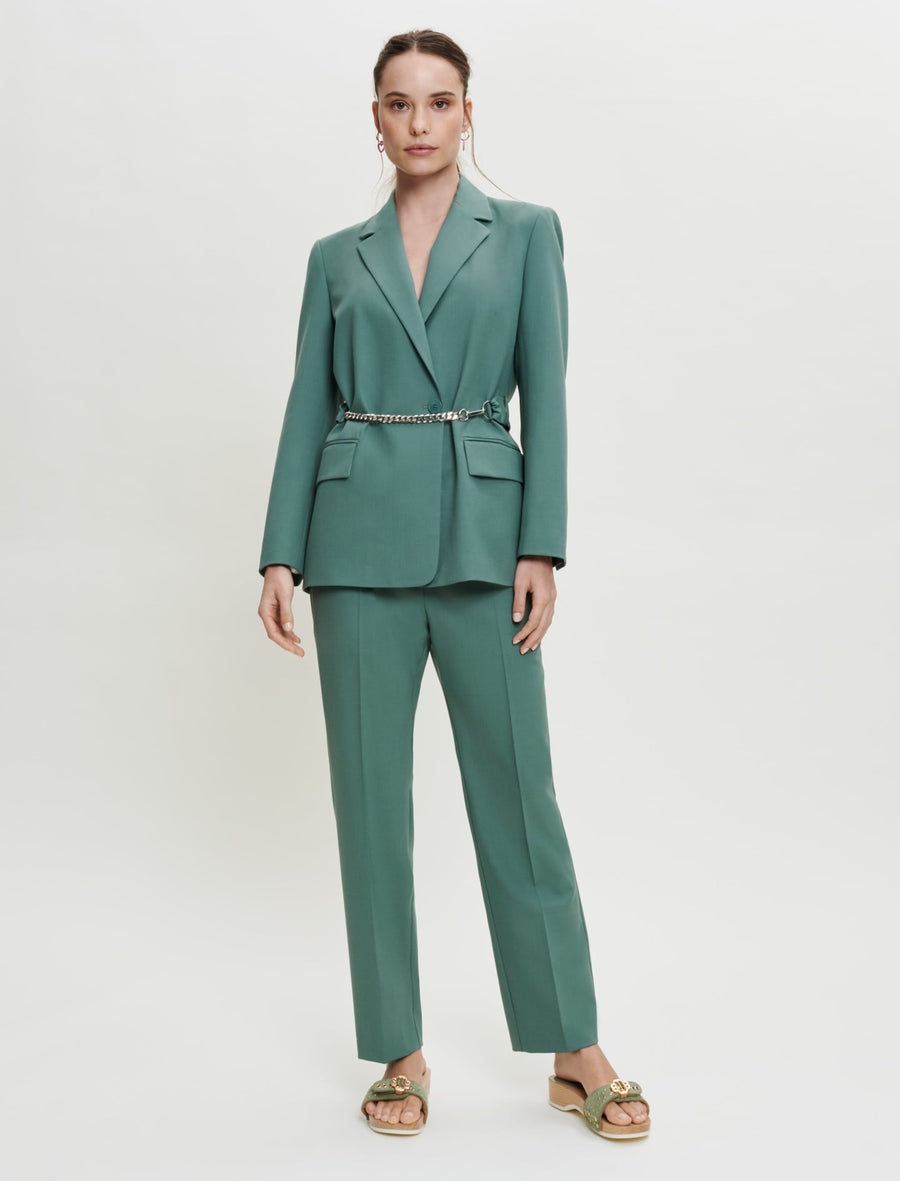 Green featured TAILORED JACKET WITH CHAIN BELT